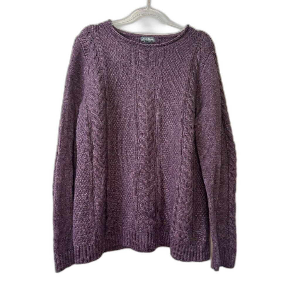 Eddie Bauer women's size large L braided cable knit lambs wool pullover sweater